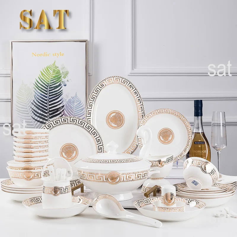 Factory 60PCS Luxury Fine Bone China Dinner Tableware Set - Grand Goldman