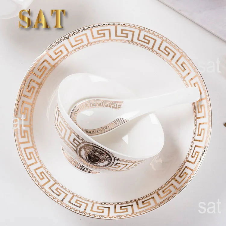 Factory 60PCS Luxury Fine Bone China Dinner Tableware Set - Grand Goldman