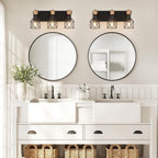 FadimiKoo 3-Light Farmhouse Vanity Light for Bathroom, Wood Bathroom Light Fixtures Over Mirror, Industrial Black Vanity Light with Metal Lampshade for Bedroom Hallway Living Room - Grand Goldman