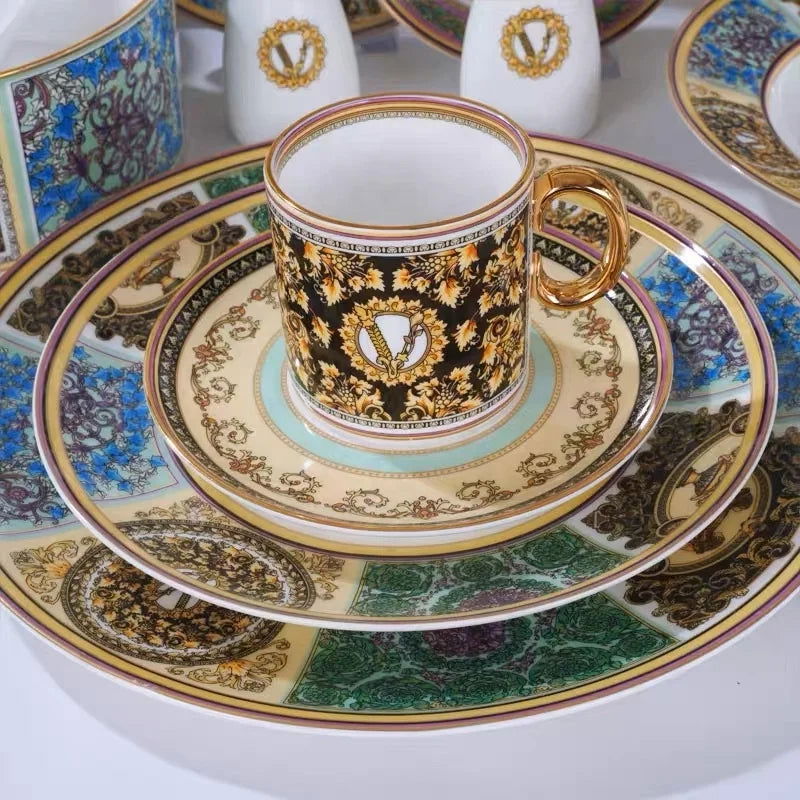 Family Tableware Set Western Food Plate Bowl Coffee Set Hot Sale of European Color Bone China Dinnerware Sets CLASSIC Giveaways - Grand Goldman