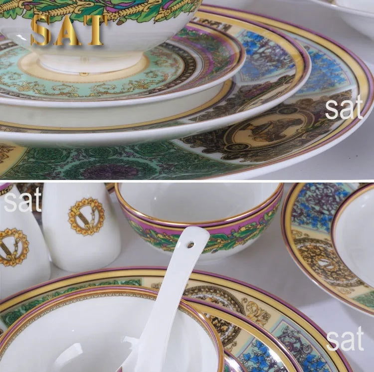 Family Tableware Set Western Food Plate Bowl Coffee Set Hot Sale of European Color Bone China Dinnerware Sets CLASSIC Giveaways - Grand Goldman