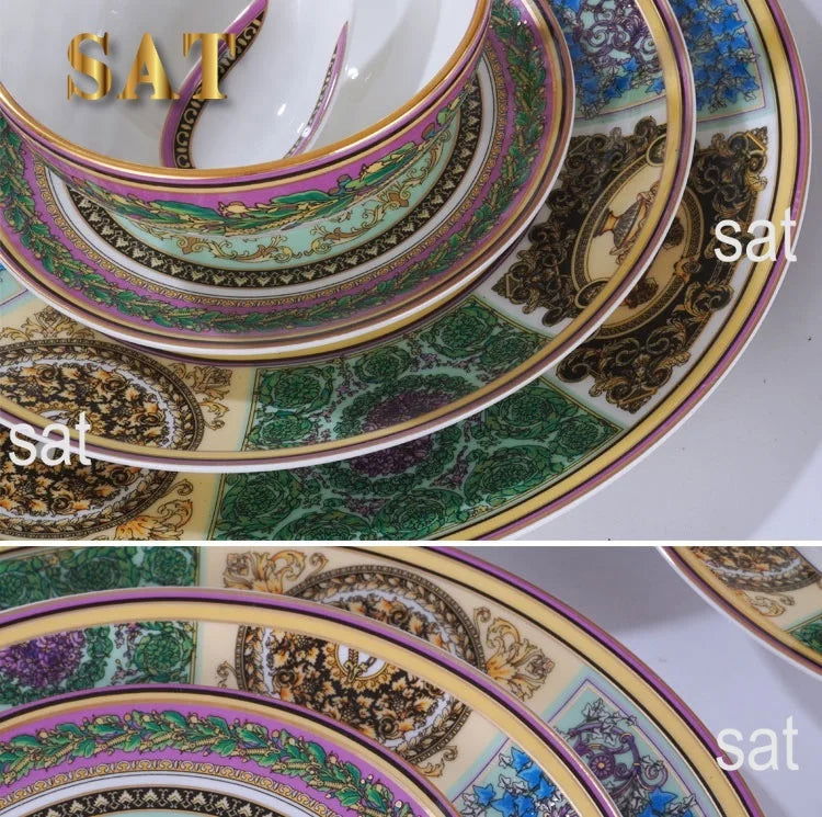 Family Tableware Set Western Food Plate Bowl Coffee Set Hot Sale of European Color Bone China Dinnerware Sets CLASSIC Giveaways - Grand Goldman