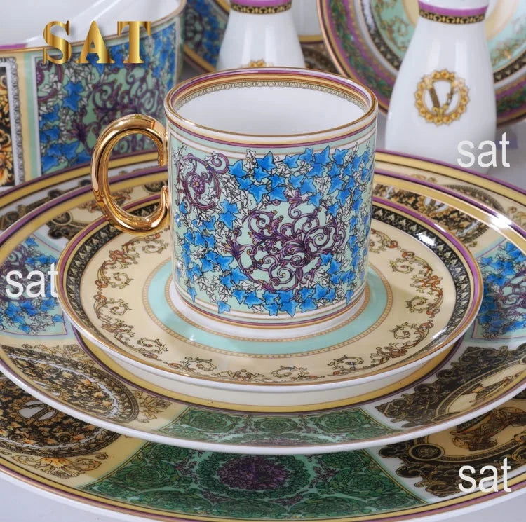 Family Tableware Set Western Food Plate Bowl Coffee Set Hot Sale of European Color Bone China Dinnerware Sets CLASSIC Giveaways - Grand Goldman