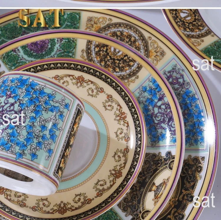 Family Tableware Set Western Food Plate Bowl Coffee Set Hot Sale of European Color Bone China Dinnerware Sets CLASSIC Giveaways - Grand Goldman