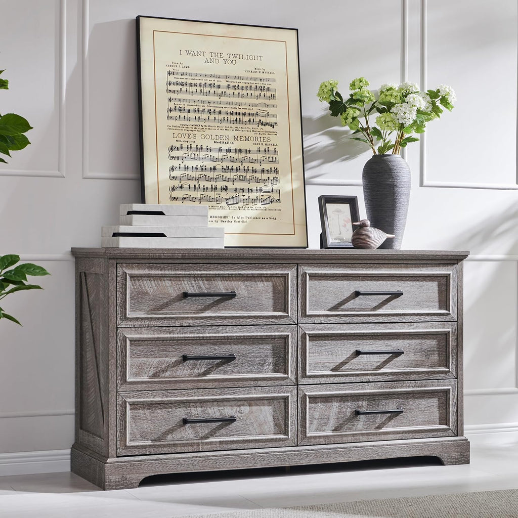 Farmhouse 9 Drawer Dresser for Bedroom, 36 Inch Tall Modern Dresser TV Stand with Large Drawers & Bar Handles, Rustic Wood Chest of Drawers for Bedroom, Living Room, Hallway, Off White - Grand Goldman