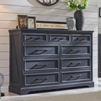 Farmhouse 9 Drawer Dresser for Bedroom, 36 Inch Tall Modern Dresser TV Stand with Large Drawers & Bar Handles, Rustic Wood Chest of Drawers for Bedroom, Living Room, Hallway, Off White - Grand Goldman