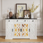 Farmhouse Buffet Cabinet with Storage, 55" Large Sideboard Storage Cabinet with Doors and Shelves, Coffee Bar Food Pantry Cabinets w/Light, Wood Buffet Console Table for Kitchen, Dining Room, White - Grand Goldman