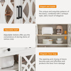 Farmhouse Buffet Cabinet with Storage, 55" Large Sideboard Storage Cabinet with Doors and Shelves, Coffee Bar Food Pantry Cabinets w/Light, Wood Buffet Console Table for Kitchen, Dining Room, White - Grand Goldman