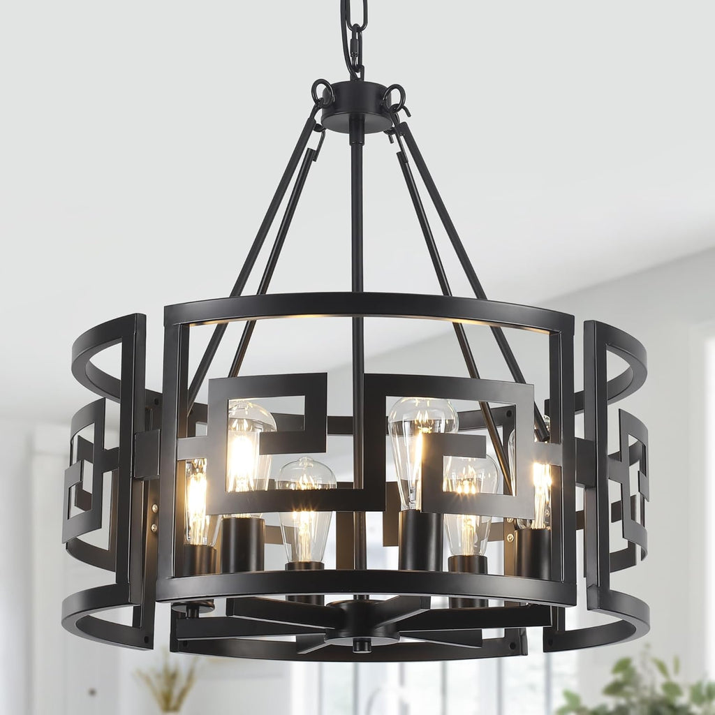 Farmhouse Chandeliers Dining Room Light Fixtures Rustic Industrial 6-Light Black Farmhouse Pendant Light for Kitchen Island Foyer Entryway Living Room - Grand Goldman