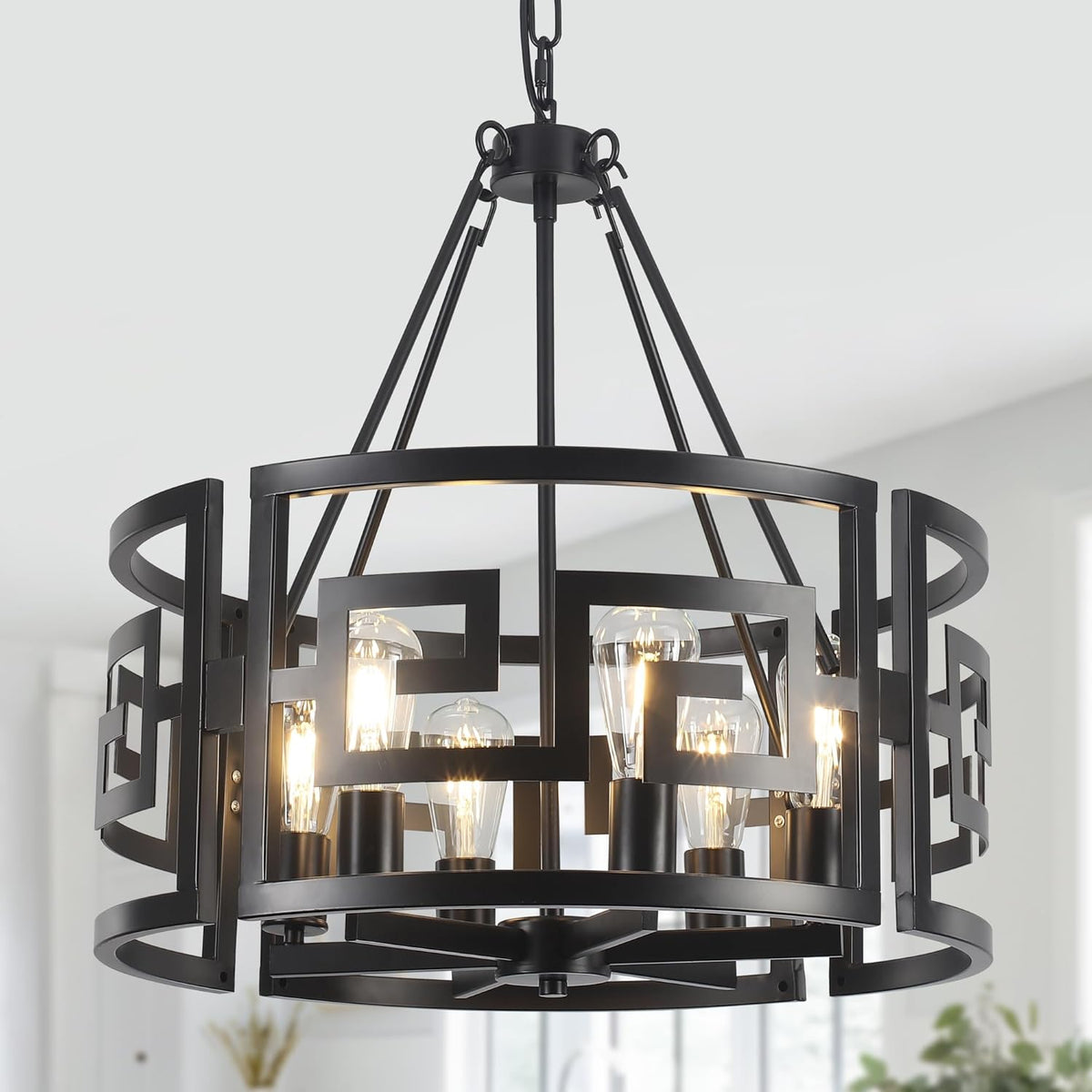 Farmhouse Chandeliers Dining Room Light Fixtures Rustic Industrial 6-Light Black Farmhouse Pendant Light for Kitchen Island Foyer Entryway Living Room - Grand Goldman