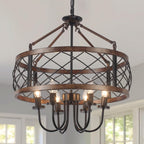 Farmhouse Chandeliers Dining Room Light Fixtures Rustic Industrial 6-Light Black Farmhouse Pendant Light for Kitchen Island Foyer Entryway Living Room - Grand Goldman