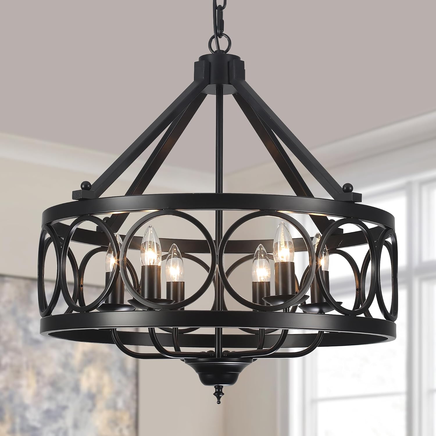Farmhouse Chandeliers Dining Room Light Fixtures Rustic Industrial 6-Light Black Farmhouse Pendant Light for Kitchen Island Foyer Entryway Living Room - Grand Goldman