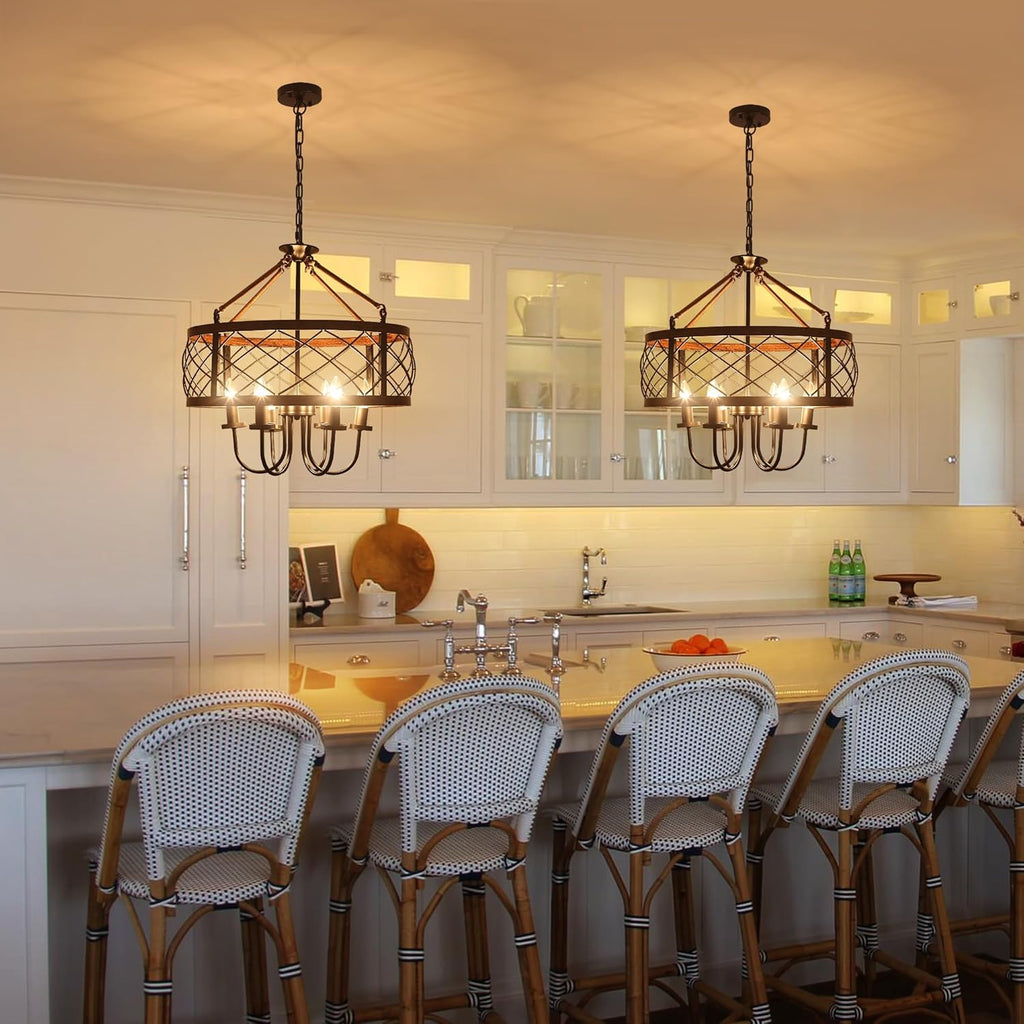 Farmhouse Chandeliers Dining Room Light Fixtures Rustic Industrial 6-Light Black Farmhouse Pendant Light for Kitchen Island Foyer Entryway Living Room - Grand Goldman