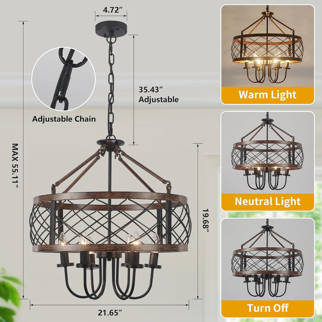 Farmhouse Chandeliers Dining Room Light Fixtures Rustic Industrial 6-Light Black Farmhouse Pendant Light for Kitchen Island Foyer Entryway Living Room - Grand Goldman
