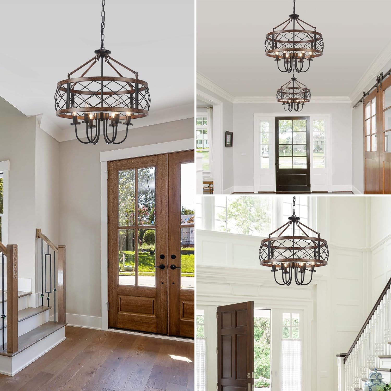 Farmhouse Chandeliers Dining Room Light Fixtures Rustic Industrial 6-Light Black Farmhouse Pendant Light for Kitchen Island Foyer Entryway Living Room - Grand Goldman