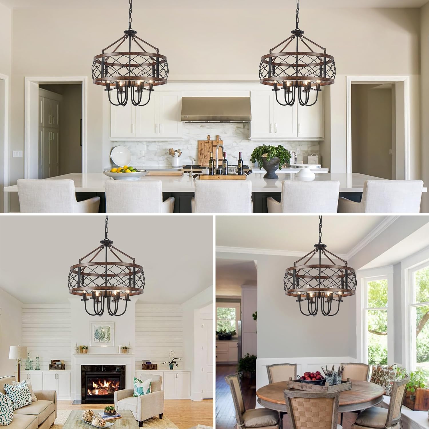 Farmhouse Chandeliers Dining Room Light Fixtures Rustic Industrial 6-Light Black Farmhouse Pendant Light for Kitchen Island Foyer Entryway Living Room - Grand Goldman