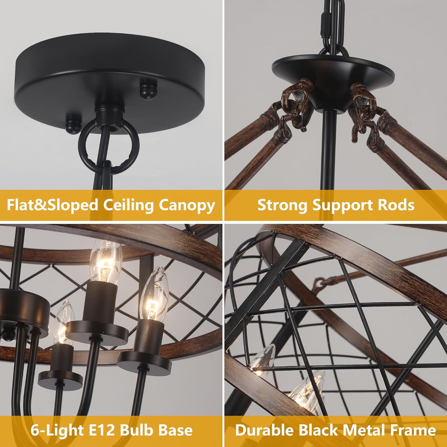 Farmhouse Chandeliers Dining Room Light Fixtures Rustic Industrial 6-Light Black Farmhouse Pendant Light for Kitchen Island Foyer Entryway Living Room - Grand Goldman