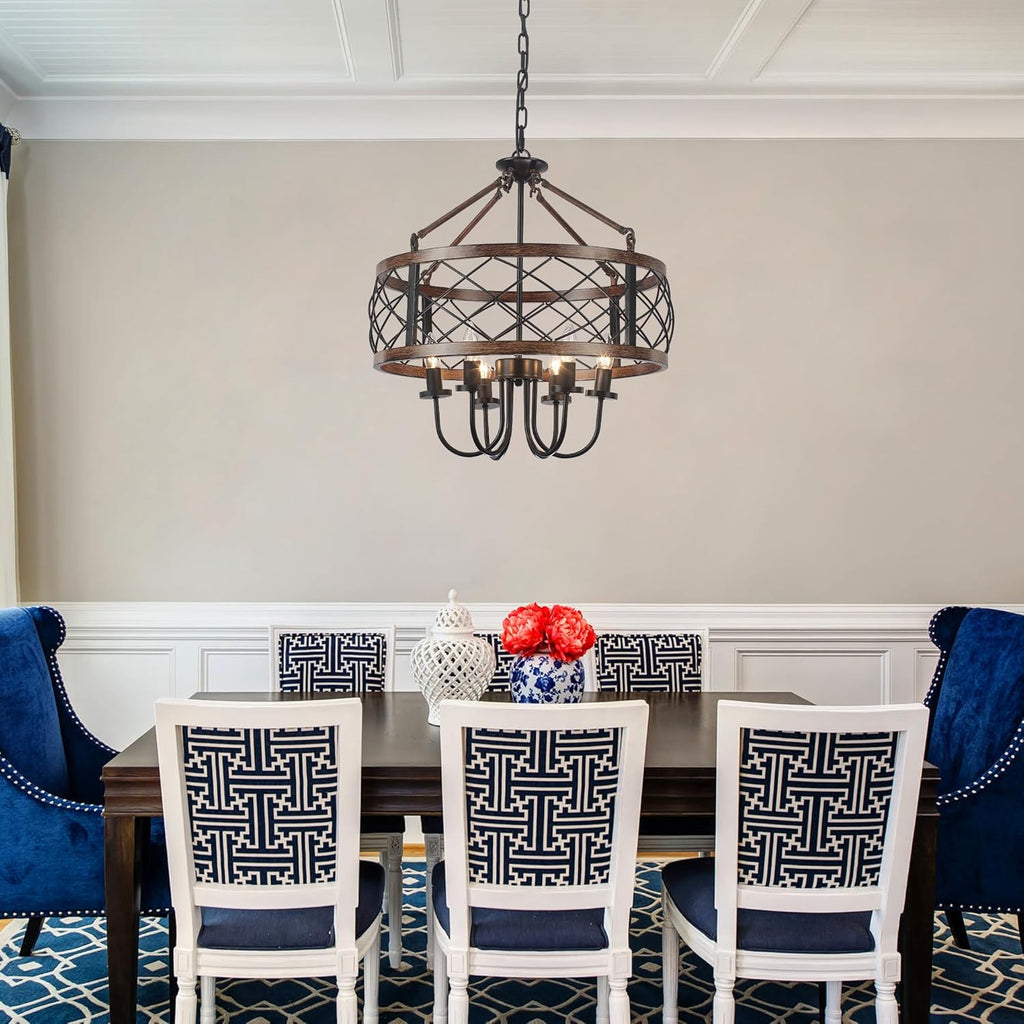 Farmhouse Chandeliers Dining Room Light Fixtures Rustic Industrial 6-Light Black Farmhouse Pendant Light for Kitchen Island Foyer Entryway Living Room - Grand Goldman