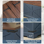 Farmhouse Coffee Table with Large Hidden Storage Compartment, Navy Blue Square Center Table, Wood Rustic Low Modern Living Room Tables with Hinged Lift Brown Top & Wooden Arc Base - Grand Goldman