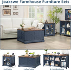 Farmhouse Coffee Table with Large Hidden Storage Compartment, Navy Blue Square Center Table, Wood Rustic Low Modern Living Room Tables with Hinged Lift Brown Top & Wooden Arc Base - Grand Goldman