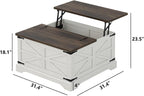 Farmhouse Lift Top Coffee Table, Square Wood Center Table with Large Hidden Storage Compartment for Living Room, Rustic Cocktail White Modern Table with Hinged Lift Top, Brown Top - Grand Goldman