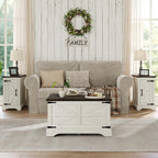Farmhouse Lift Top Coffee Table, Square Wood Center Table with Large Hidden Storage Compartment for Living Room, Rustic Cocktail White Modern Table with Hinged Lift Top, Brown Top - Grand Goldman