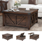 Farmhouse Lift Top Coffee Table with Storage, Wood Square Center Table with Charging Station&USB Ports, Living Room Central Table w/Large Hidden Space, for Living Room, Bedroom, Home Office - Grand Goldman