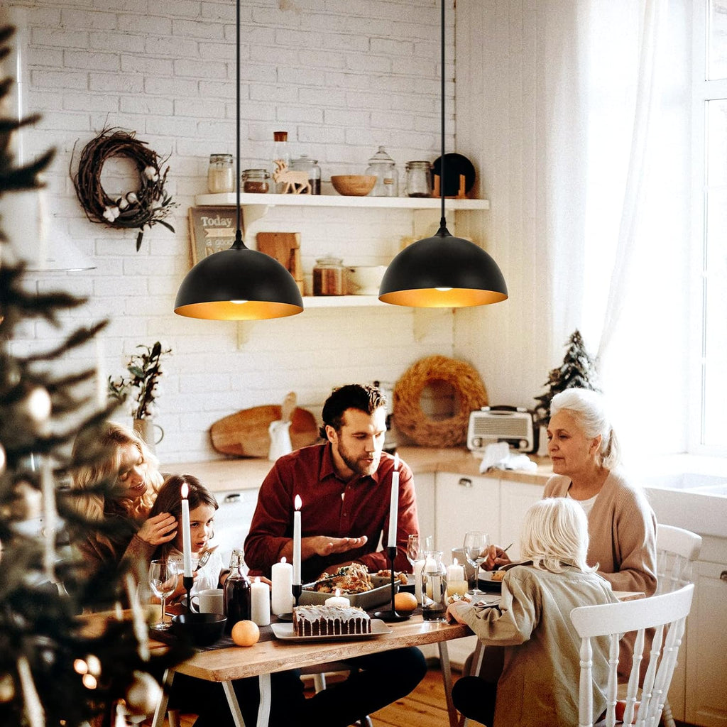 Farmhouse Pendant Lighting for Kitchen Island,Black and Gold Dome Pendant Light Fixtures, Industrial Hanging Ceiling Light for Dining Room Foyer Cafe Kitchen Sink,2 Pack - Grand Goldman