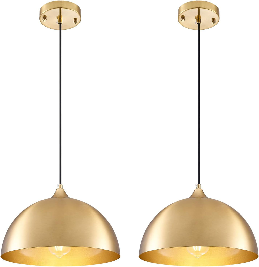 Farmhouse Pendant Lighting for Kitchen Island,Black and Gold Dome Pendant Light Fixtures, Industrial Hanging Ceiling Light for Dining Room Foyer Cafe Kitchen Sink,2 Pack - Grand Goldman