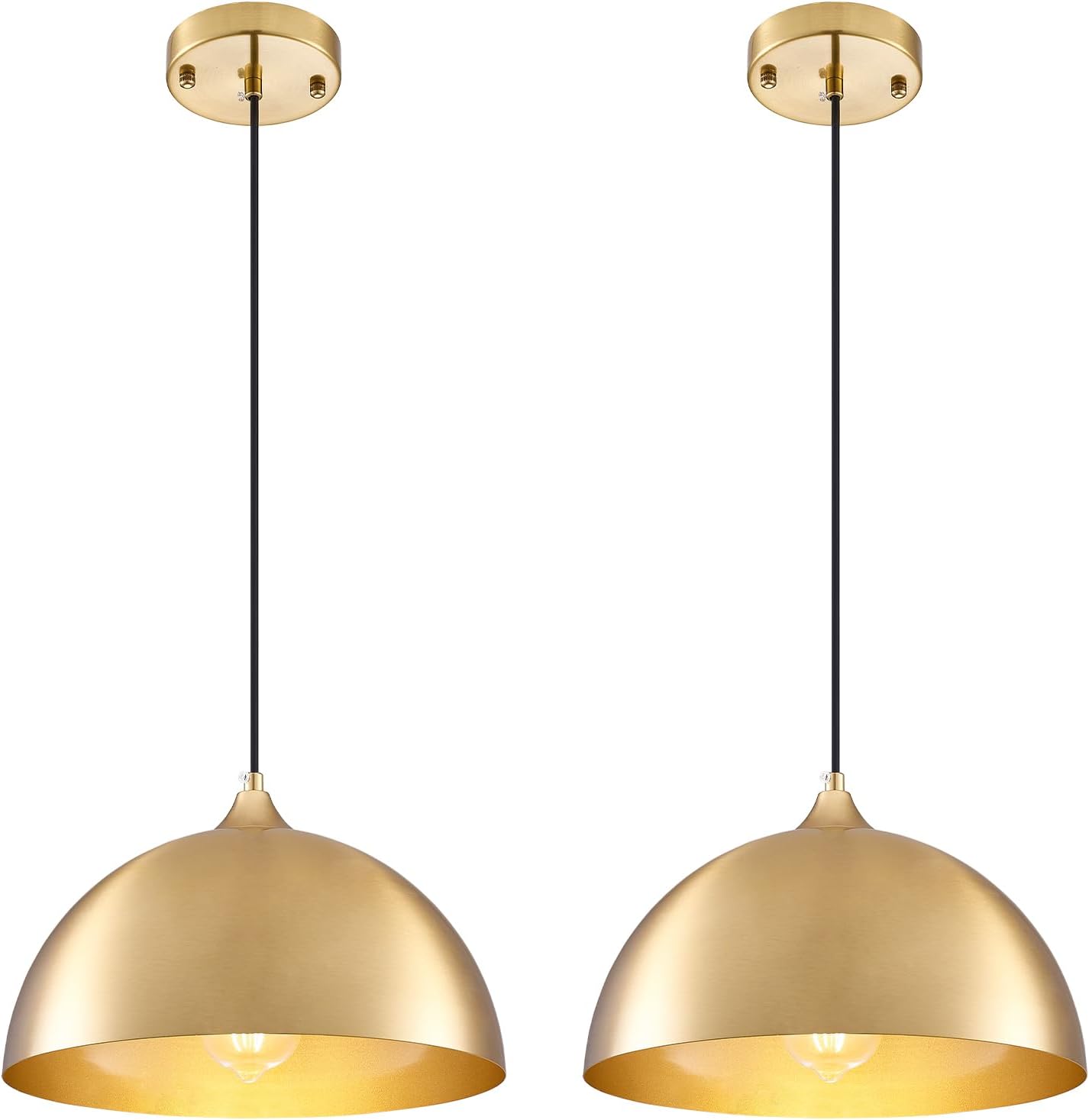 Farmhouse Pendant Lighting for Kitchen Island,Black and Gold Dome Pendant Light Fixtures, Industrial Hanging Ceiling Light for Dining Room Foyer Cafe Kitchen Sink,2 Pack - Grand Goldman
