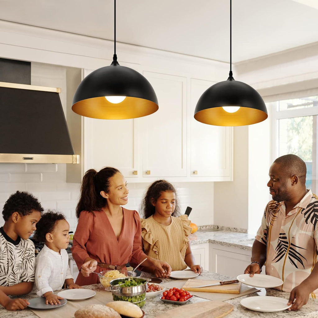 Farmhouse Pendant Lighting for Kitchen Island,Black and Gold Dome Pendant Light Fixtures, Industrial Hanging Ceiling Light for Dining Room Foyer Cafe Kitchen Sink,2 Pack - Grand Goldman