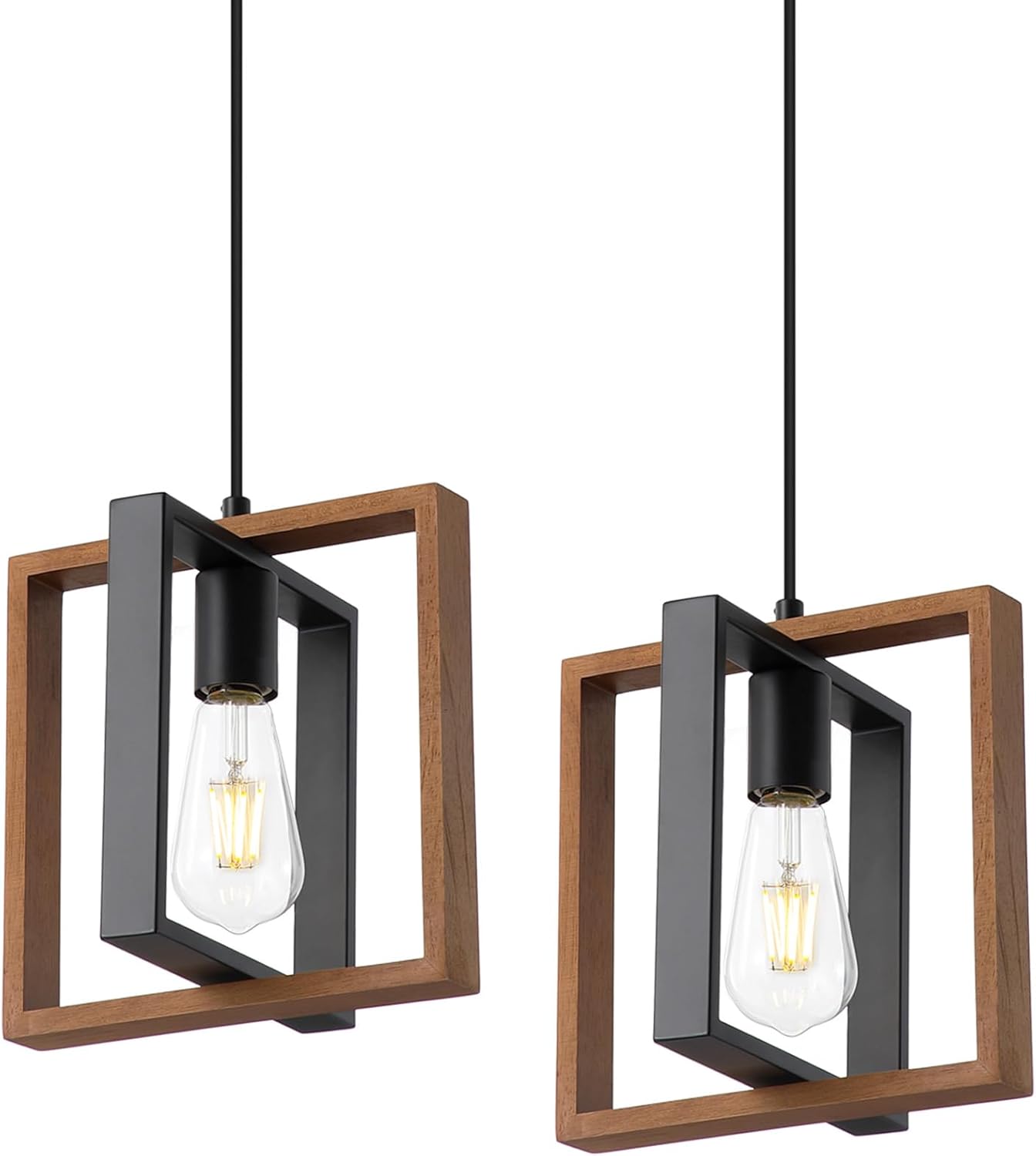 Farmhouse Small Pendant Light Fixture,Kitchen Island Hanging Lamp with Cord, Black+Gold Finish, Wood Frame Chandelier for Hallway Entryway Closet Bedroom,9.5 Inch,E26. - Grand Goldman