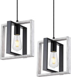 Farmhouse Small Pendant Light Fixture,Kitchen Island Hanging Lamp with Cord, Black+Gold Finish, Wood Frame Chandelier for Hallway Entryway Closet Bedroom,9.5 Inch,E26. - Grand Goldman