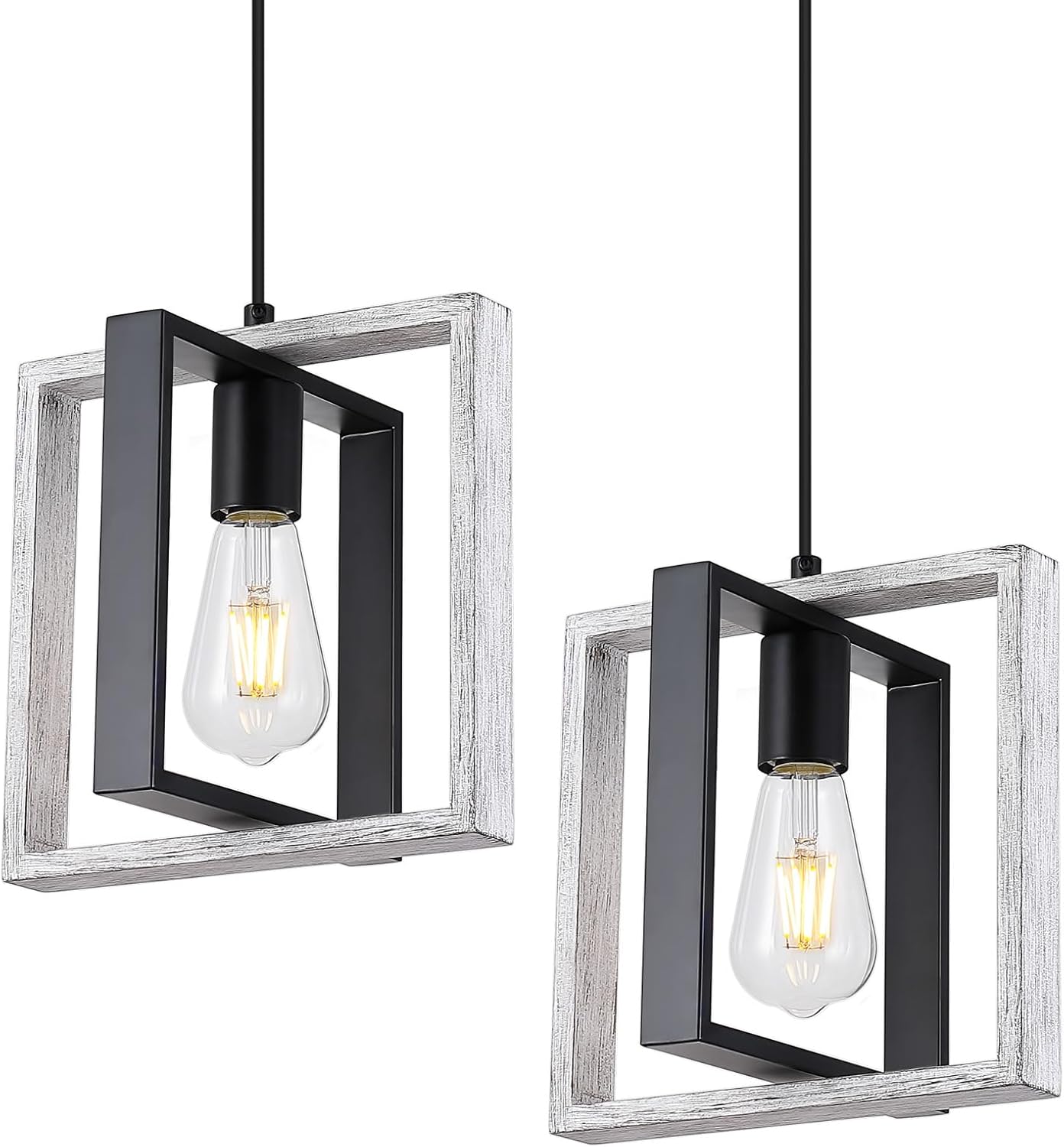 Farmhouse Small Pendant Light Fixture,Kitchen Island Hanging Lamp with Cord, Black+Gold Finish, Wood Frame Chandelier for Hallway Entryway Closet Bedroom,9.5 Inch,E26. - Grand Goldman