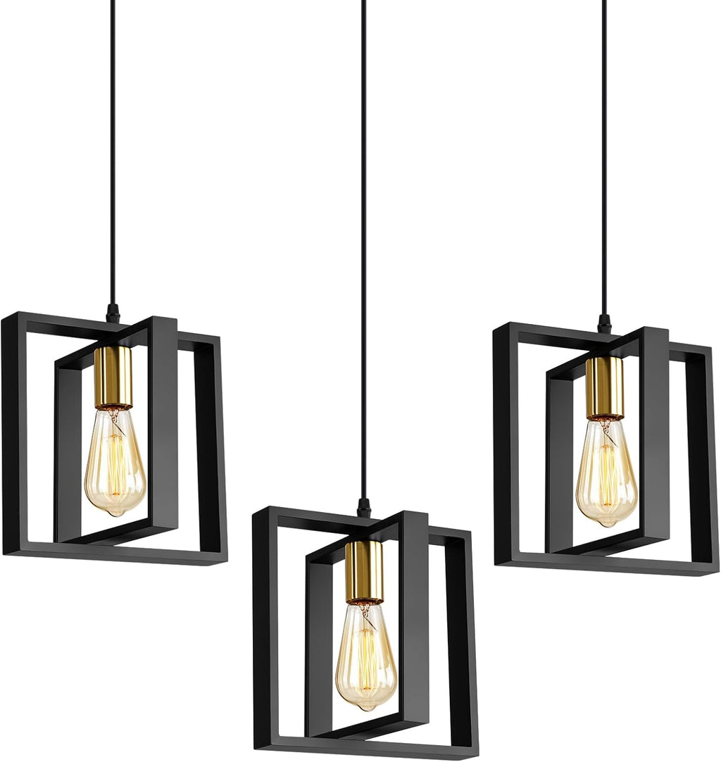 Farmhouse Small Pendant Light Fixture,Kitchen Island Hanging Lamp with Cord, Black+Gold Finish, Wood Frame Chandelier for Hallway Entryway Closet Bedroom,9.5 Inch,E26. - Grand Goldman
