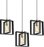 Farmhouse Small Pendant Light Fixture,Kitchen Island Hanging Lamp with Cord, Black+Gold Finish, Wood Frame Chandelier for Hallway Entryway Closet Bedroom,9.5 Inch,E26. - Grand Goldman