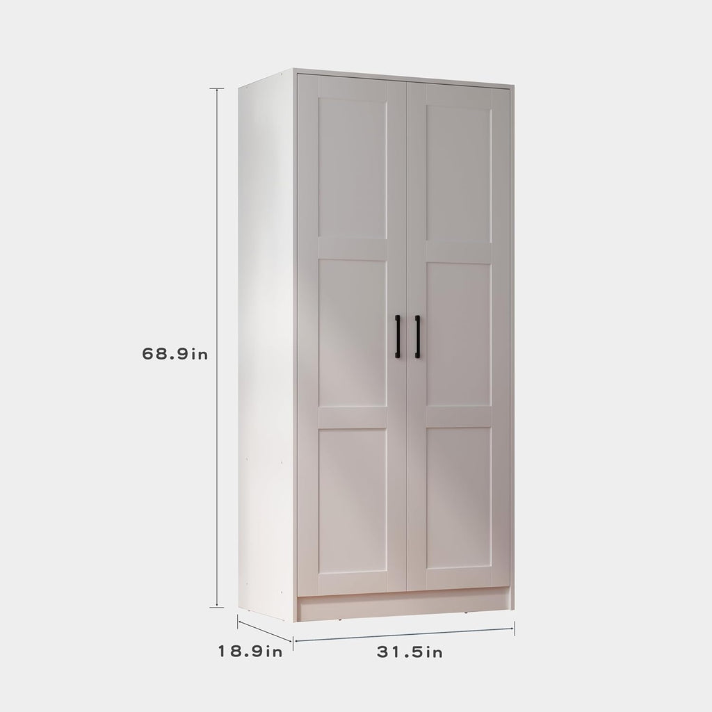 Fddevelop Wood White Wardrobe Closet with 2 Doors，Bedroom Freestanding Armoire Storage Cabinet with Shelves，Wooden Wardrobe Combination for Hanging Clothes (White) - Grand Goldman