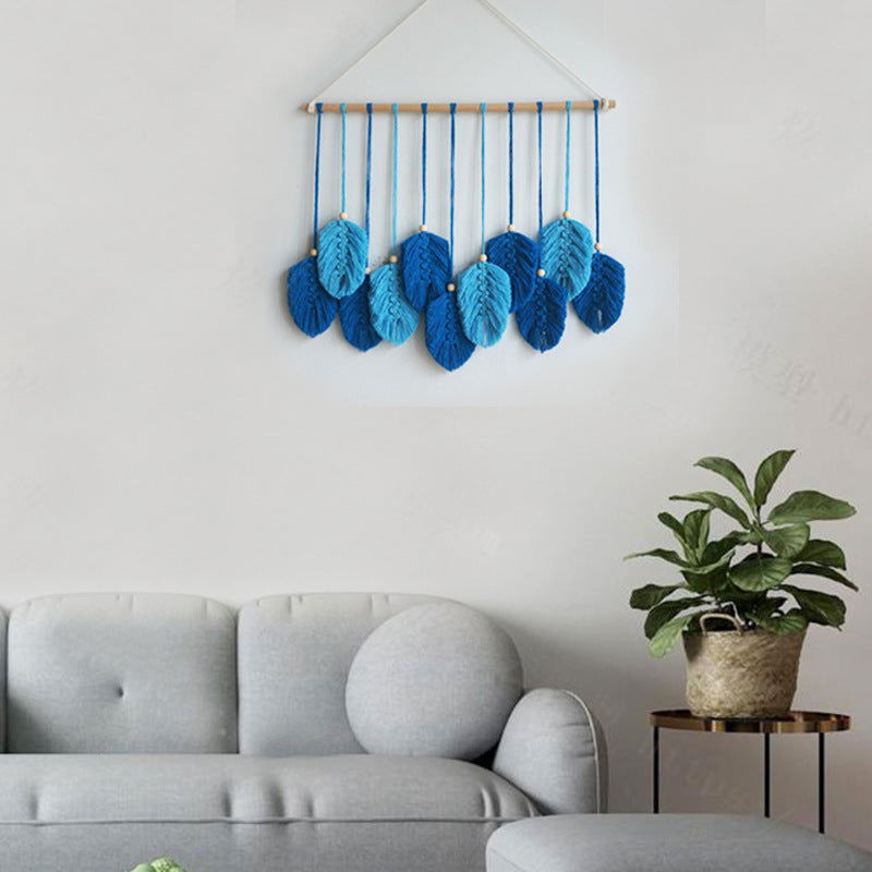 Feather Handmade Cotton Rope Tapestry Material Bag Wall Hanging Leaves - Grand Goldman