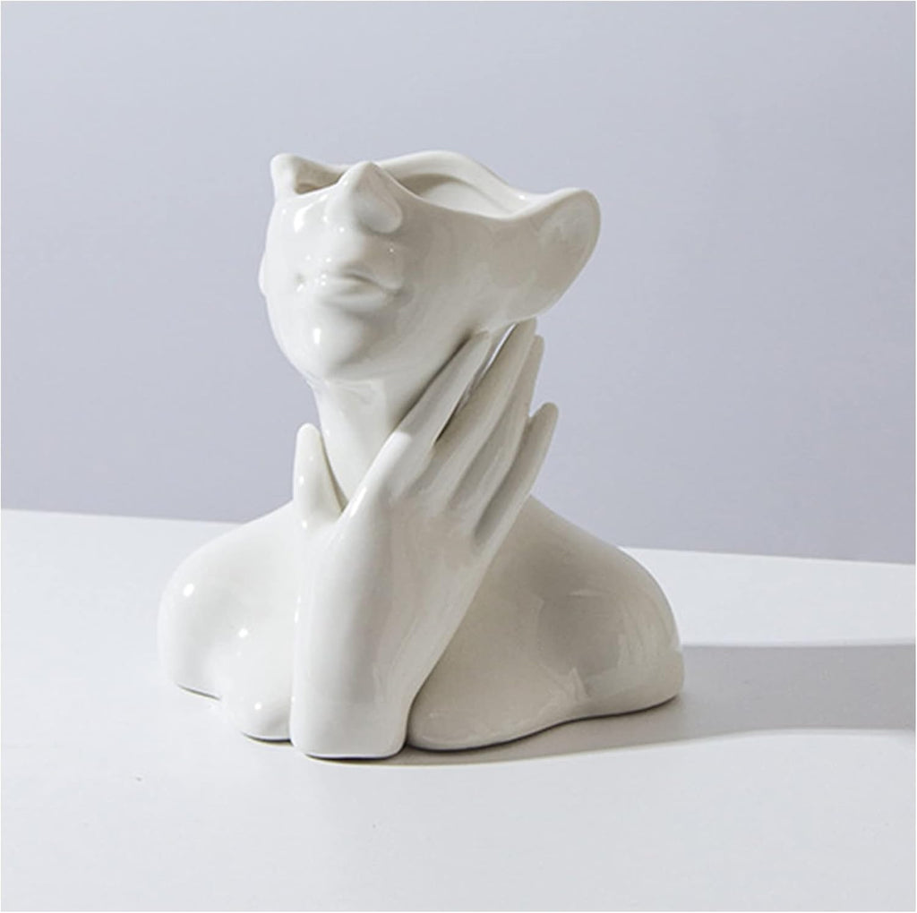Female Form Ceramic Body Face Art Vase Ideal For Home Office Bookshelf Table Shelf Décor Modern Farmhouse 5.52x2.76x4.73Inch, Small - Grand Goldman