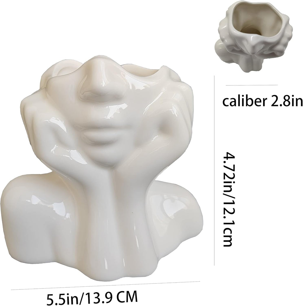 Female Form Ceramic Body Face Art Vase Ideal For Home Office Bookshelf Table Shelf Décor Modern Farmhouse 5.52x2.76x4.73Inch, Small - Grand Goldman