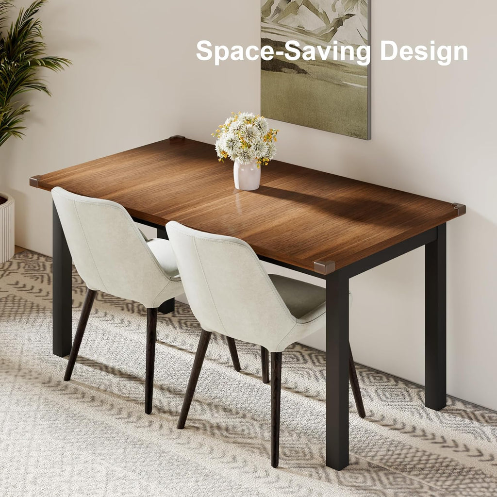 Feonase 63" Extendable Dining Table, Modern Farmhouse Dining Room Table for 4-8, Wooden Kitchen Table for Small Space, Dining Room, Home Office, Living Room Furniture, Walnut - Grand Goldman