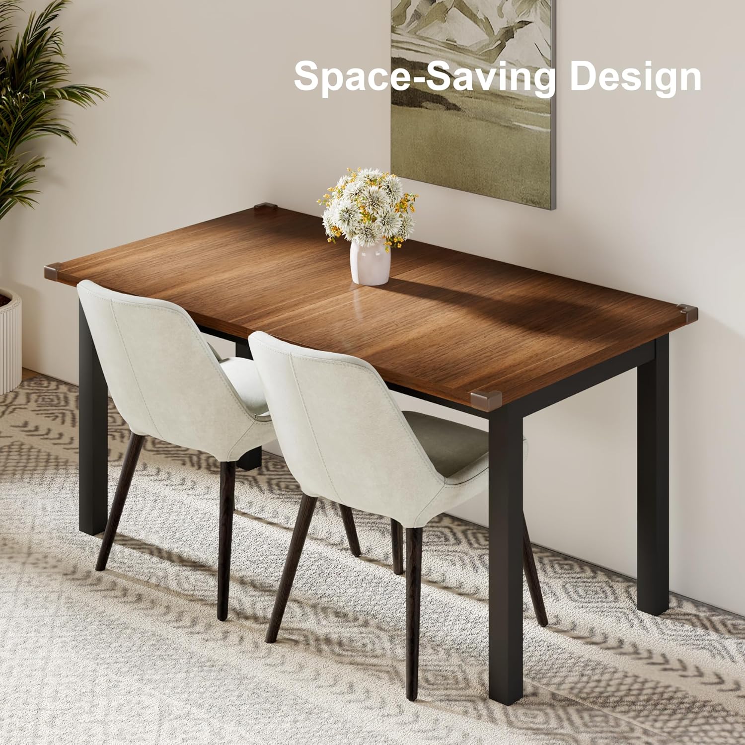 Feonase 63" Extendable Dining Table, Modern Farmhouse Dining Room Table for 4-8, Wooden Kitchen Table for Small Space, Dining Room, Home Office, Living Room Furniture, Walnut - Grand Goldman