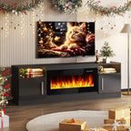 Fireplace TV Stand Entertainment Center with 36" Fireplace, 70" Wooden TV Stand for TVs Up to 80",Media TV Console with High Gloss Storage Cabinet and 16 Colors LED Lights (Black) - Grand Goldman