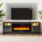 Fireplace TV Stand Entertainment Center with 36" Fireplace, 70" Wooden TV Stand for TVs Up to 80",Media TV Console with High Gloss Storage Cabinet and 16 Colors LED Lights (Black) - Grand Goldman