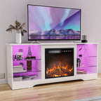 Fireplace TV Stand Entertainment Center with 36" Fireplace, 70" Wooden TV Stand for TVs Up to 80",Media TV Console with High Gloss Storage Cabinet and 16 Colors LED Lights (Black) - Grand Goldman