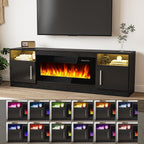Fireplace TV Stand Entertainment Center with 36" Fireplace, 70" Wooden TV Stand for TVs Up to 80",Media TV Console with High Gloss Storage Cabinet and 16 Colors LED Lights (Black) - Grand Goldman