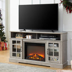 Fireplace TV Stand for Television up to 65", Entertainment Center with Storage Cabinet and Shelves, 23'' Electric Fireplace with Adjustable Warmth for Living Room/Bedroom, White - Grand Goldman