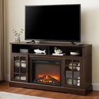 Fireplace TV Stand for Television up to 65", Entertainment Center with Storage Cabinet and Shelves, 23'' Electric Fireplace with Adjustable Warmth for Living Room/Bedroom, White - Grand Goldman