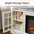 Fireplace TV Stand for Television up to 65", Entertainment Center with Storage Cabinet and Shelves, 23'' Electric Fireplace with Adjustable Warmth for Living Room/Bedroom, White - Grand Goldman