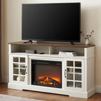 Fireplace TV Stand for Television up to 65", Entertainment Center with Storage Cabinet and Shelves, 23'' Electric Fireplace with Adjustable Warmth for Living Room/Bedroom, White - Grand Goldman